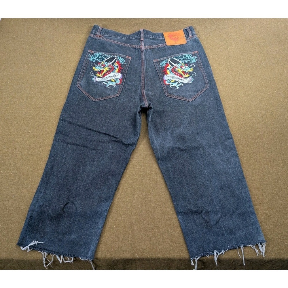 Y2K Ed Hardy Christian Audigier Men's 38 Dragon Denim 2007 Baggy Jean Capri Jort